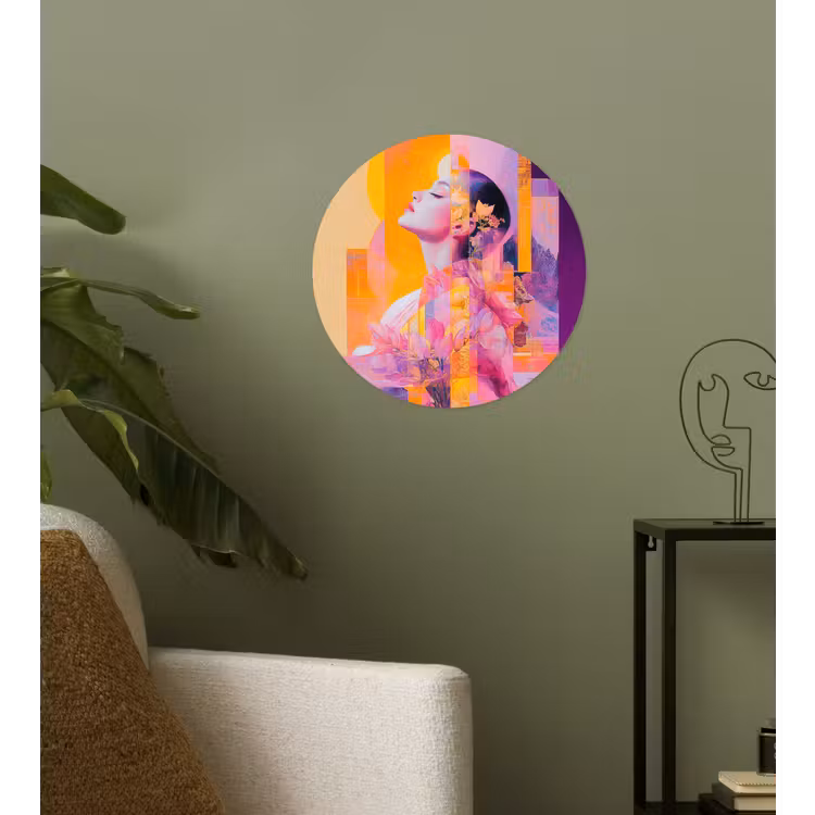 Abstract - Portret - Vrouw - Kleurrijk Wandcirkel behangsticker klein -sfeer2