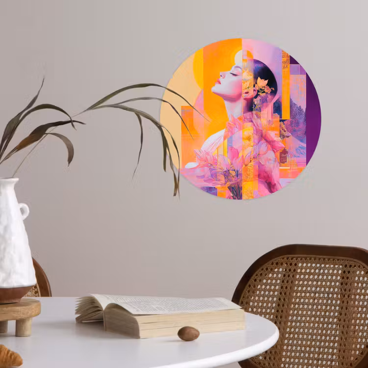 Abstract - Portret - Vrouw - Kleurrijk Wandcirkel behangsticker klein -sfeer3