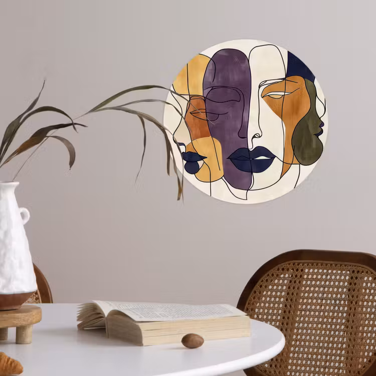 Abstract - Overlappende gezichten - Paars - Donkergroen Wandcirkel behangsticker klein -sfeer3