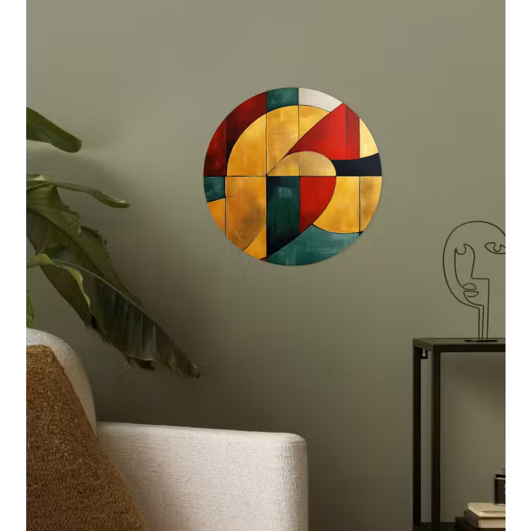 Abstract - Kerst - Goud - Rood - Groen Wandcirkel behangsticker klein -sfeer2