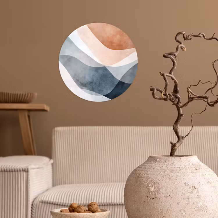 Abstract - Golven - Blauw Wandcirkel behangsticker klein -sfeer1