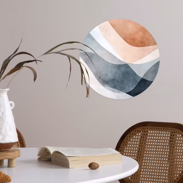Abstract - Golven - Blauw Wandcirkel behangsticker klein -sfeer3
