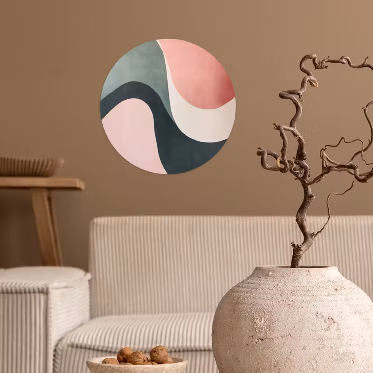 Abstract - Golven - Sierlijk - Roze Wandcirkel behangsticker klein -sfeer1