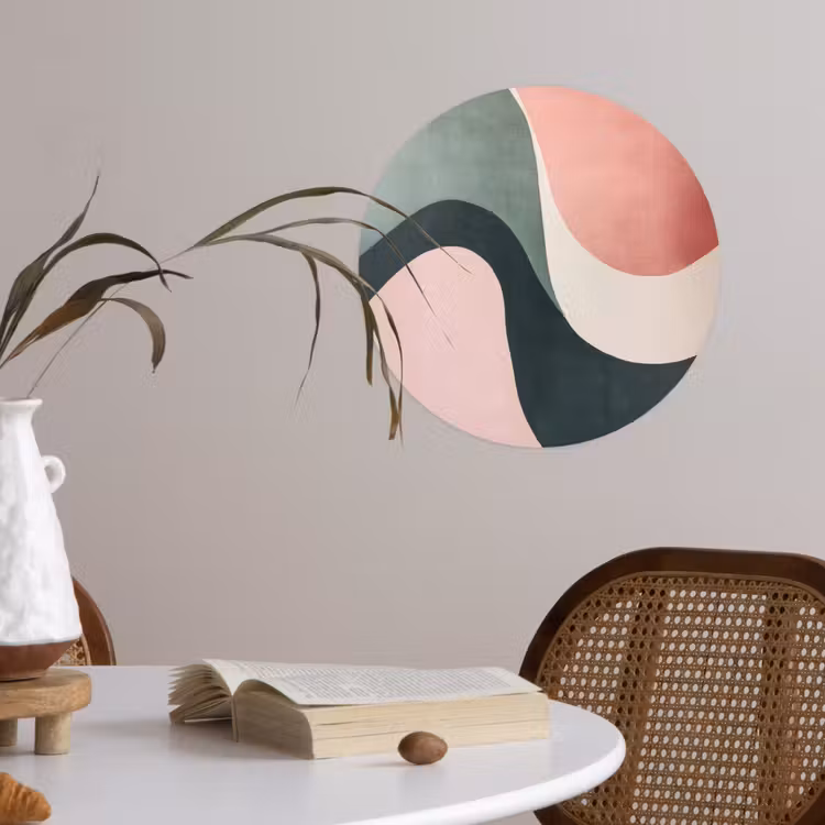 Abstract - Golven - Sierlijk - Roze Wandcirkel behangsticker klein -sfeer3