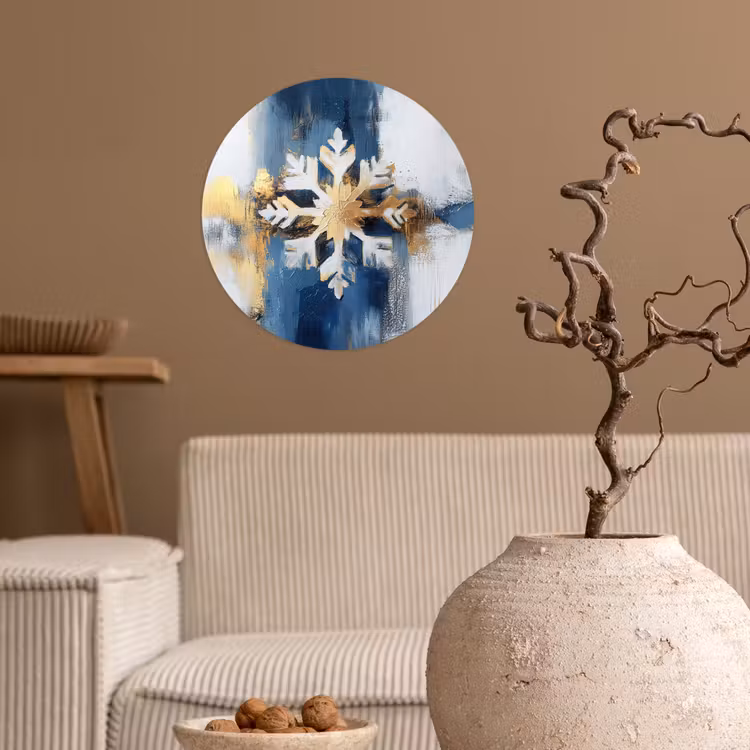 Abstract - Winter - Sneeuwvlok - Sneeuw - Goud Wandcirkel behangsticker klein -sfeer1