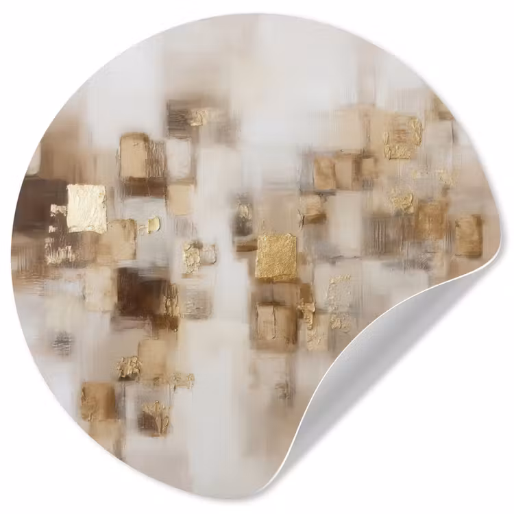Abstracte vierkanten - Aardetonen - Mistig Wandcirkel behangsticker klein -3d