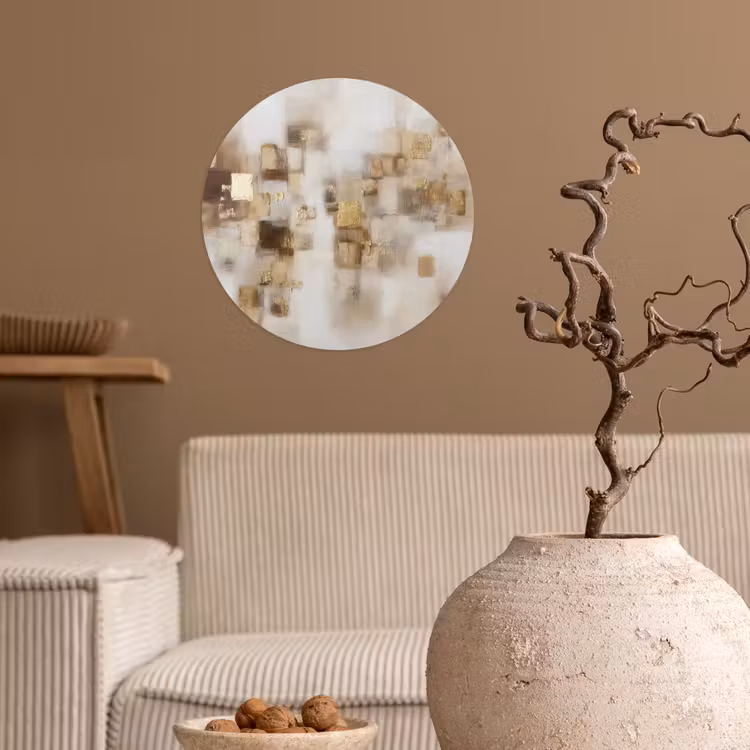Abstracte vierkanten - Aardetonen - Mistig Wandcirkel behangsticker klein -sfeer1