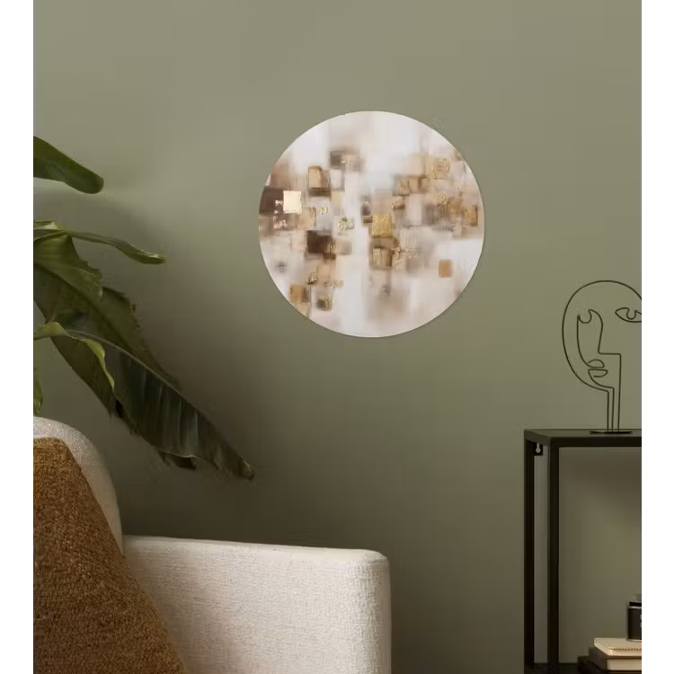 Abstracte vierkanten - Aardetonen - Mistig Wandcirkel behangsticker klein -sfeer2