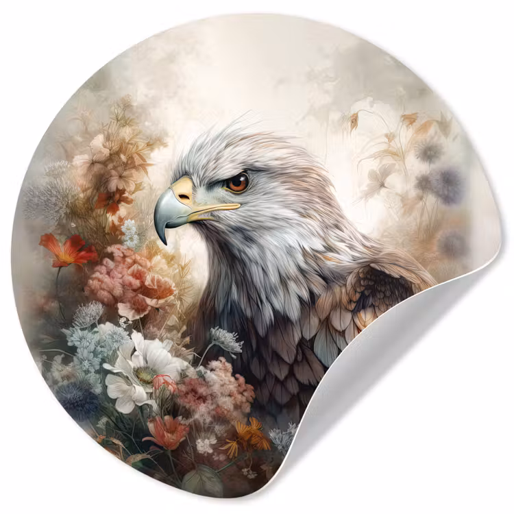 Arend - Adelaar - Vogel - Bloemen - Natuur Wandcirkel behangsticker klein -3d