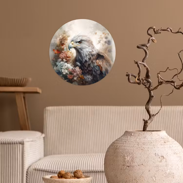 Arend - Adelaar - Vogel - Bloemen - Natuur Wandcirkel behangsticker klein -sfeer1