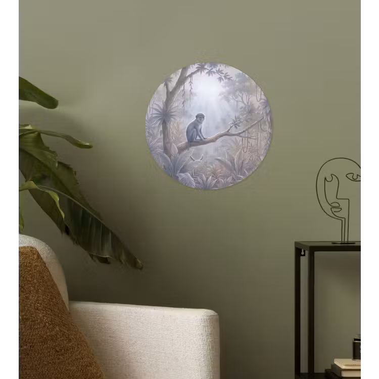 Aap - Boom - Jungle - Natuur - Grijs Wandcirkel behangsticker klein -sfeer2