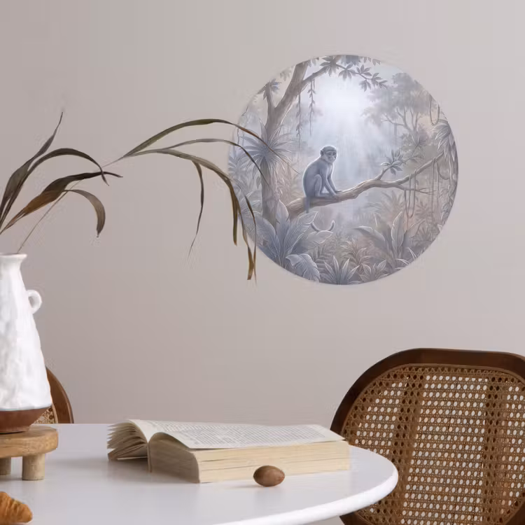 Aap - Boom - Jungle - Natuur - Grijs Wandcirkel behangsticker klein -sfeer3