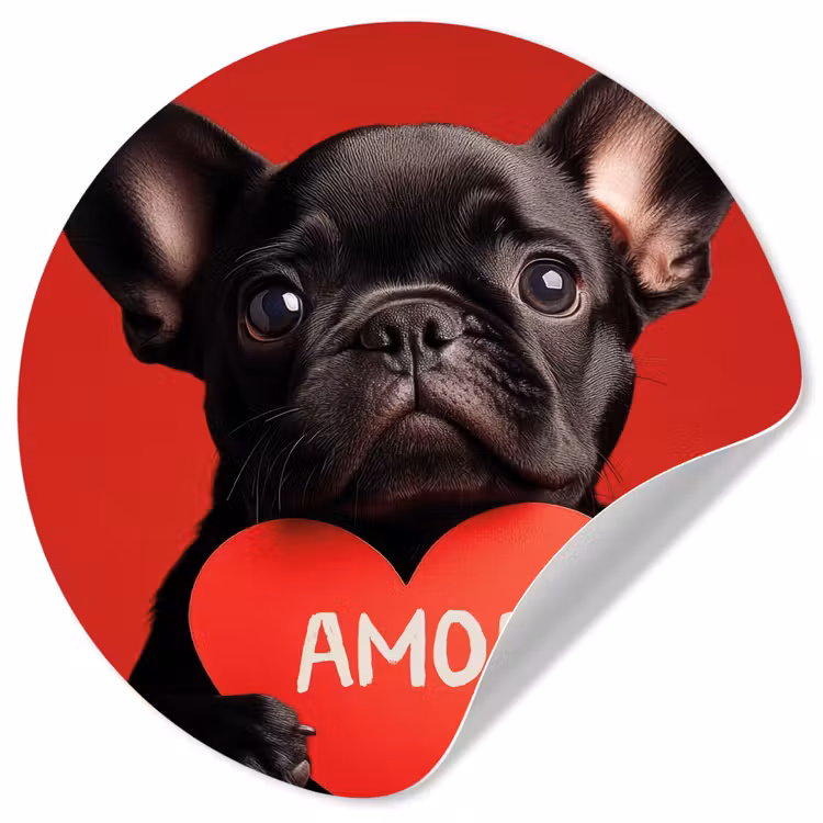 Amor - Hond - Hartje - Rood Wandcirkel behangsticker klein -3d