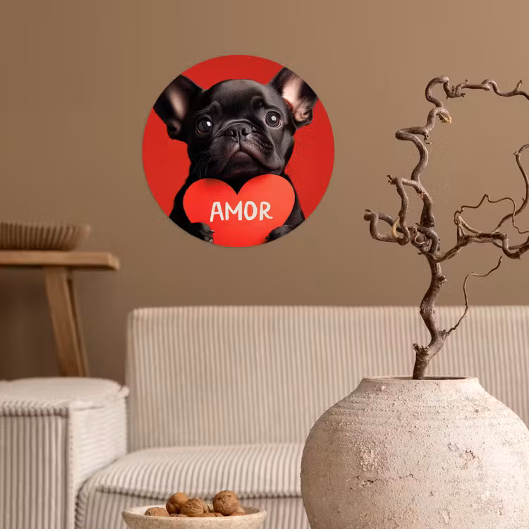 Amor - Hond - Hartje - Rood Wandcirkel behangsticker klein -sfeer1