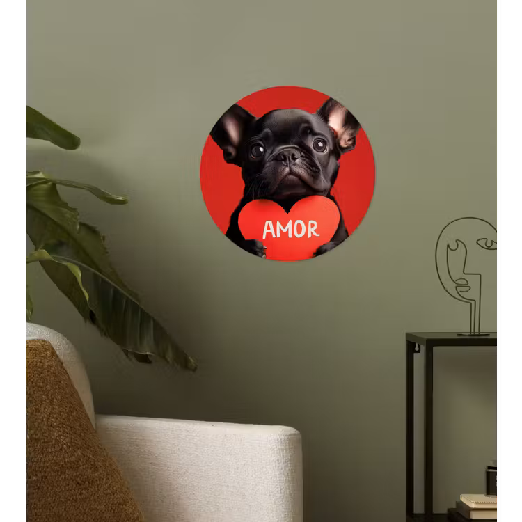 Amor - Hond - Hartje - Rood Wandcirkel behangsticker klein -sfeer2