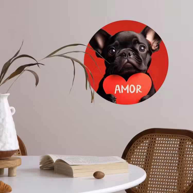 Amor - Hond - Hartje - Rood Wandcirkel behangsticker klein -sfeer3