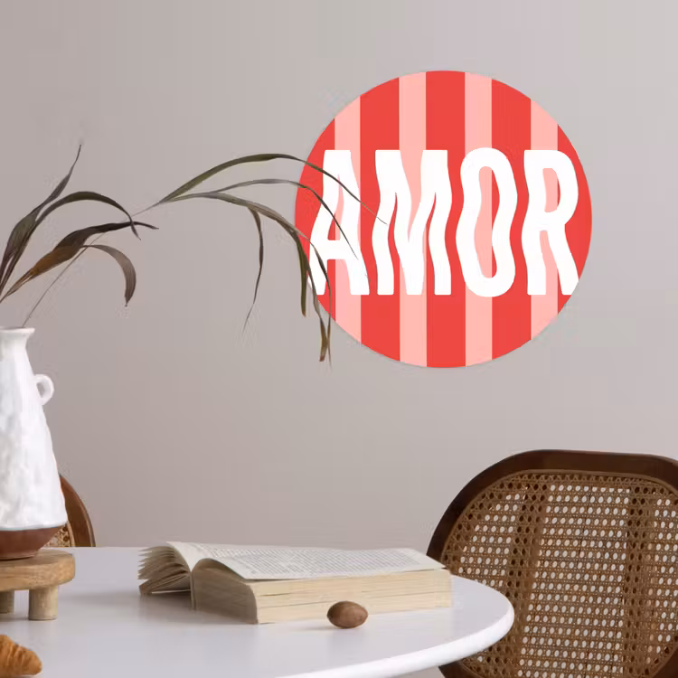Amor - Strepen - Rood - Roze Wandcirkel behangsticker klein -sfeer3