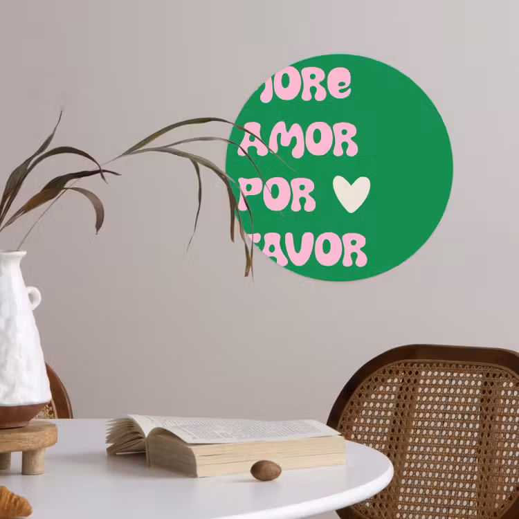 Amor - Valentijn - Groen - Tekst Wandcirkel behangsticker klein -sfeer3