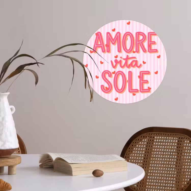 Amore vita sole - Roze - Hartjes Wandcirkel behangsticker klein -sfeer3