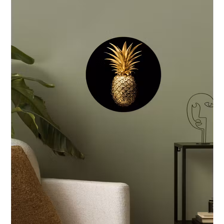 Ananas - Zwart - Goud - Luxe Wandcirkel behangsticker klein -sfeer2