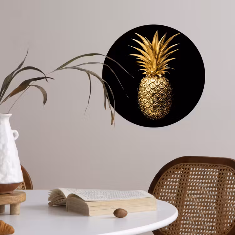 Ananas - Zwart - Goud - Luxe Wandcirkel behangsticker klein -sfeer3