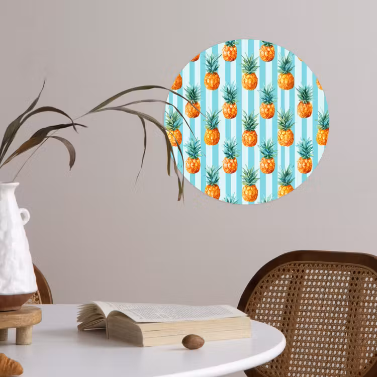 Ananas - Strepen - Groen Wandcirkel behangsticker klein 186 -sfeer3