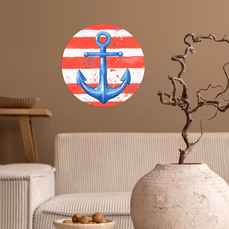 Anker - Verfspatten - Rood - Blauw Wandcirkel behangsticker klein -sfeer1