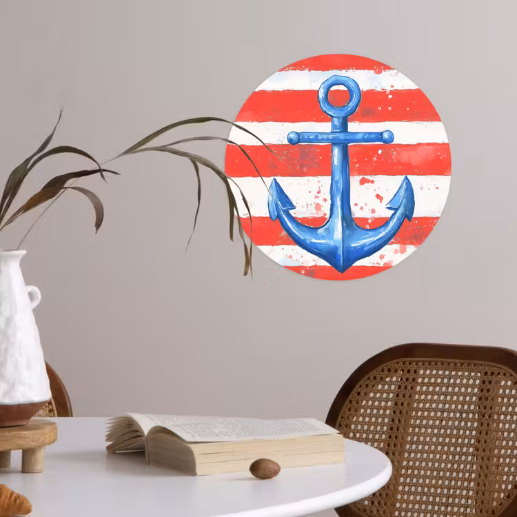 Anker - Verfspatten - Rood - Blauw Wandcirkel behangsticker klein -sfeer3
