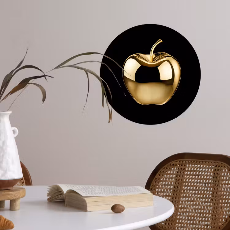 Appel - Goud - Chrome - Zwart Wandcirkel behangsticker klein -sfeer3