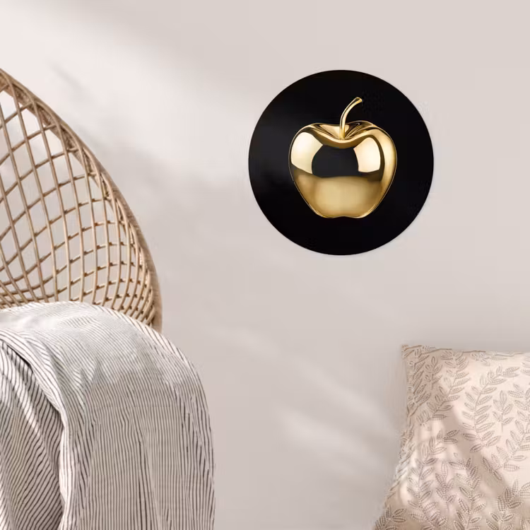 Appel - Goud - Chrome - Zwart Wandcirkel behangsticker klein -sfeer4