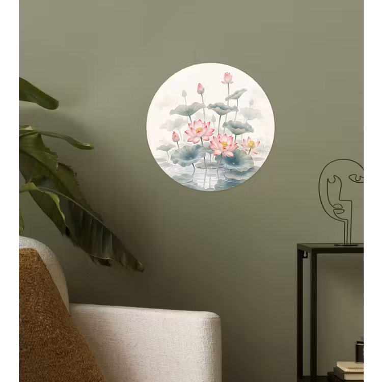 Aquarel - Lotusbloemen - Kleurrijk Wandcirkel behangsticker klein -sfeer2