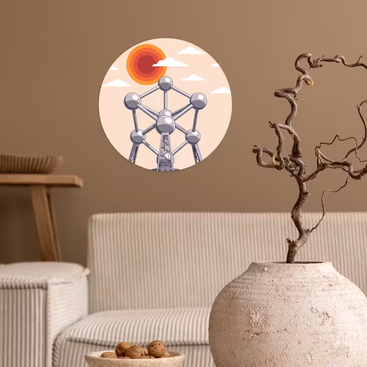 Architectuur - Geometrie - Stad - Modern - Grijs Wandcirkel behangsticker klein -sfeer1