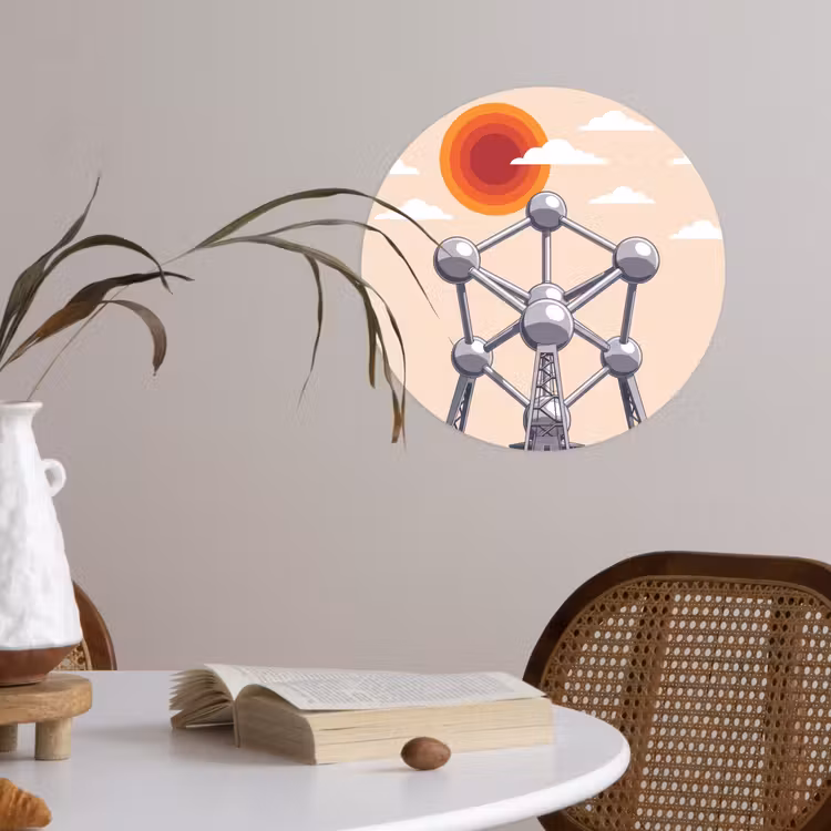 Architectuur - Geometrie - Stad - Modern - Grijs Wandcirkel behangsticker klein -sfeer3