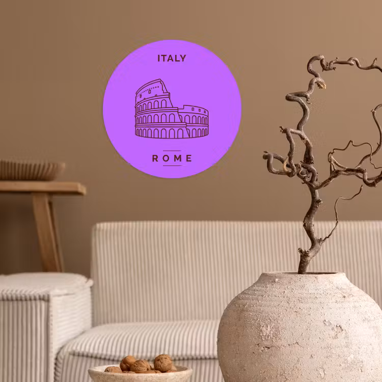Architectuur - Colosseum - Rome - Minimalistisch - Paars Wandcirkel behangsticker klein -sfeer1