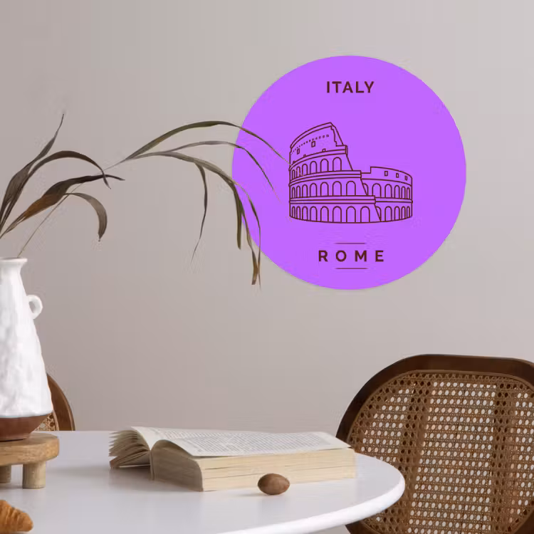 Architectuur - Colosseum - Rome - Minimalistisch - Paars Wandcirkel behangsticker klein -sfeer3