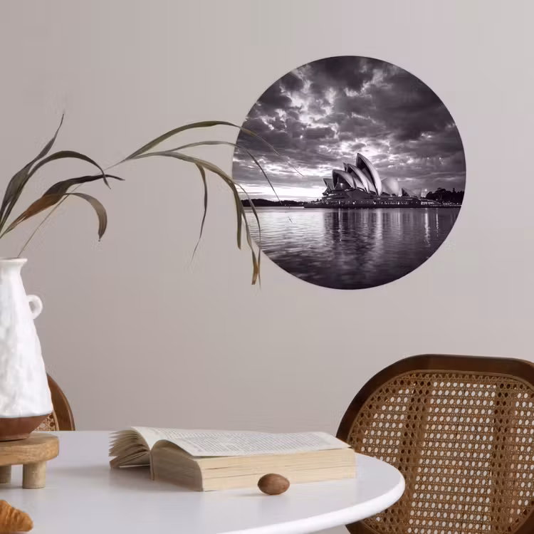Architectuur - Water - Stad - Modern - Zwart-wit Wandcirkel behangsticker klein -sfeer3