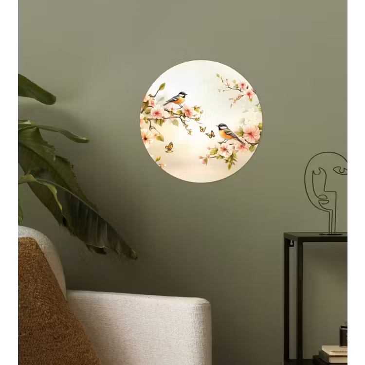 Takken - Bloemen - Vogeltjes - Roze Wandcirkel behangsticker klein -sfeer2