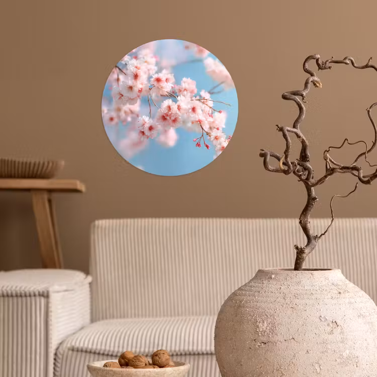 Takken - Bloesems - Roze Wandcirkel behangsticker klein -sfeer1