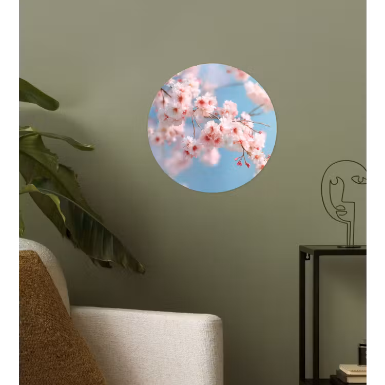 Takken - Bloesems - Roze Wandcirkel behangsticker klein -sfeer2
