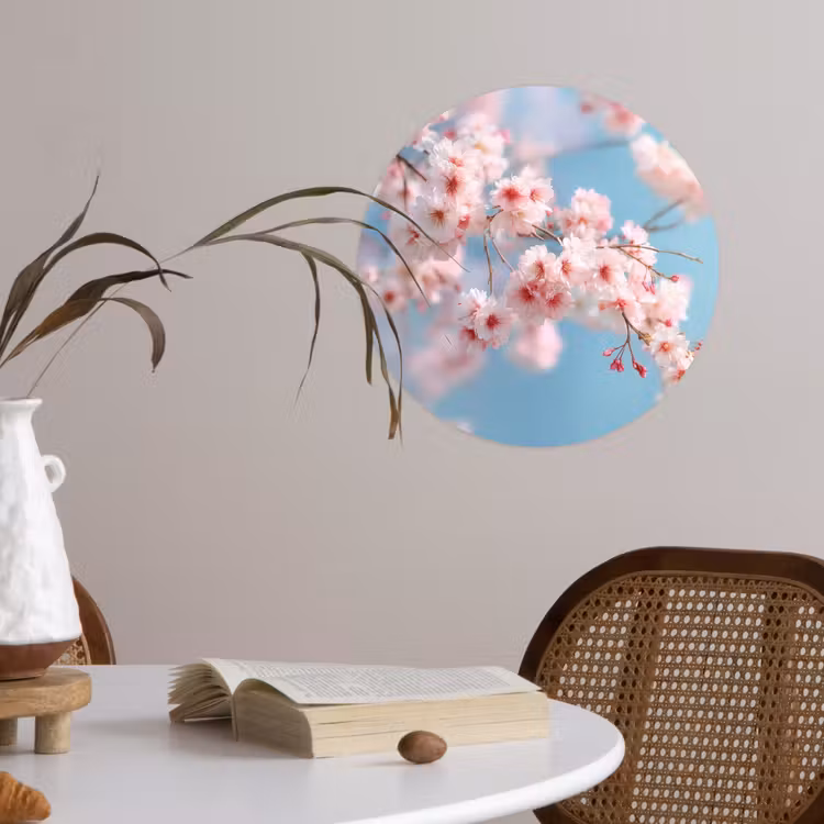 Takken - Bloesems - Roze Wandcirkel behangsticker klein -sfeer3