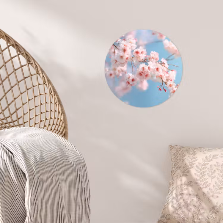 Takken - Bloesems - Roze Wandcirkel behangsticker klein -sfeer4