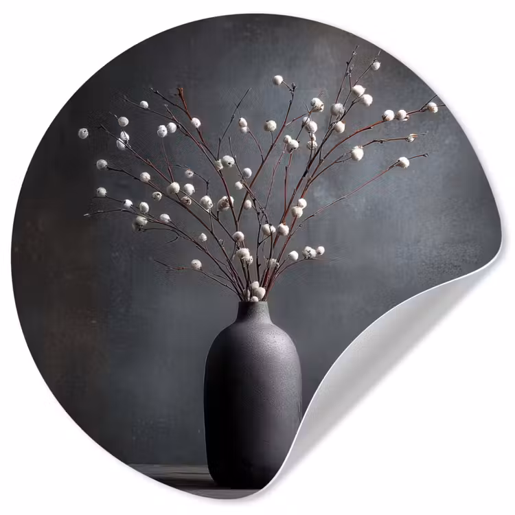 Takken - Vaas - Bolletjes - Wit Wandcirkel behangsticker klein -3d