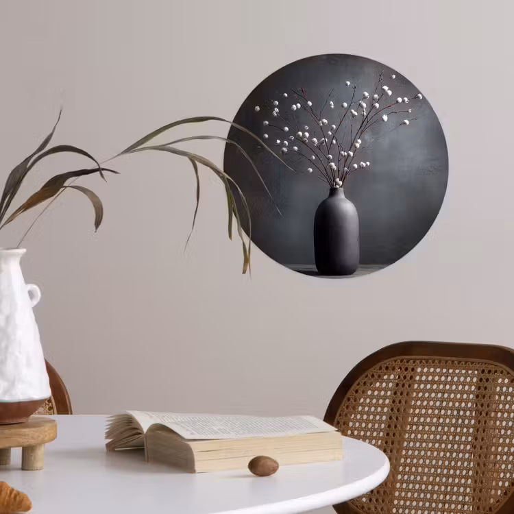 Takken - Vaas - Bolletjes - Wit Wandcirkel behangsticker klein -sfeer3