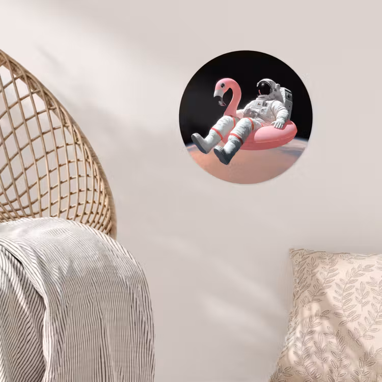 Astronaut - Flamingo - Zwemband - Roze Wandcirkel behangsticker klein -sfeer4