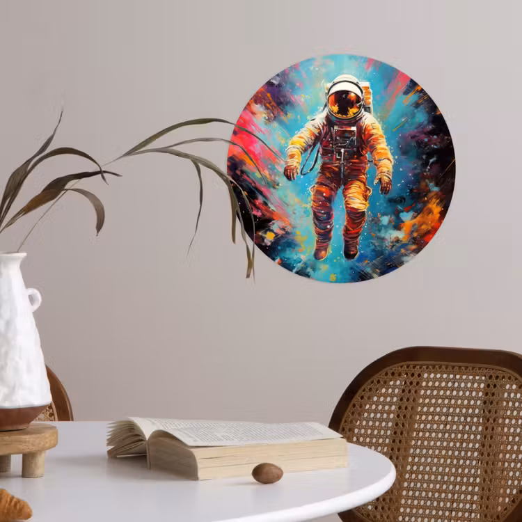 Astronaut - Graffiti - Ruimte - Neon Wandcirkel behangsticker klein -sfeer3