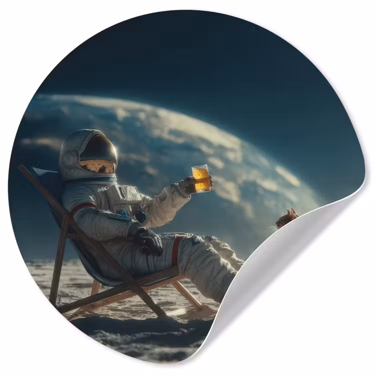 Astronaut - Kat - Glas - Stoel Wandcirkel behangsticker klein -3d