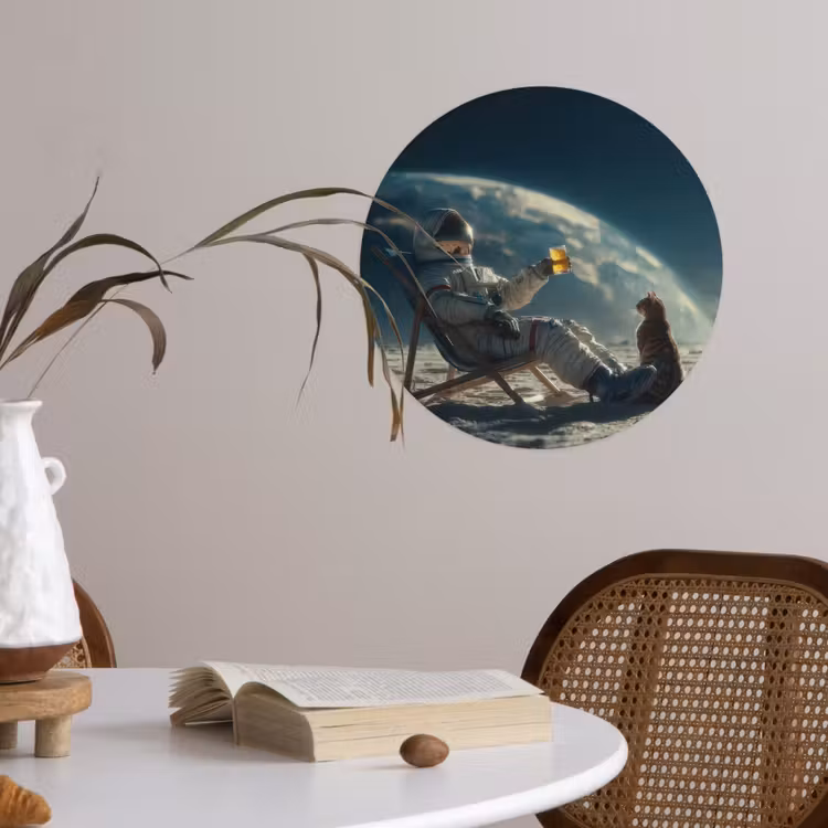 Astronaut - Kat - Glas - Stoel Wandcirkel behangsticker klein -sfeer3