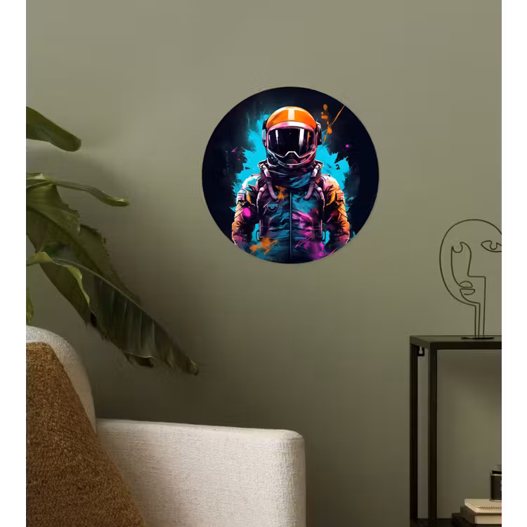 Astronaut - Neon - Gaming - Ruimte Wandcirkel behangsticker klein -sfeer2