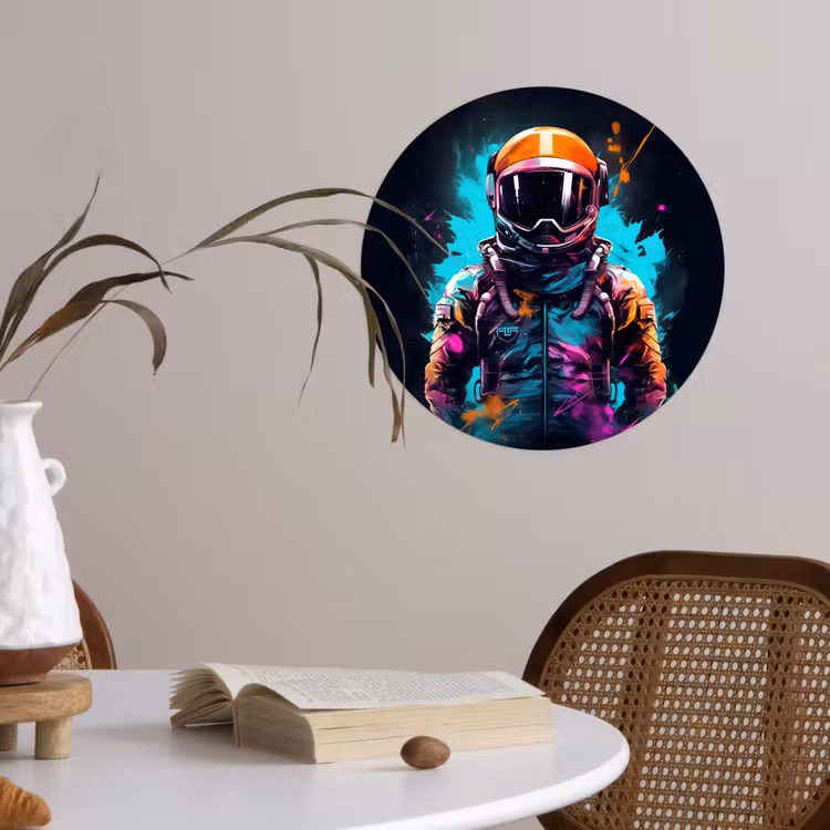 Astronaut - Neon - Gaming - Ruimte Wandcirkel behangsticker klein -sfeer3
