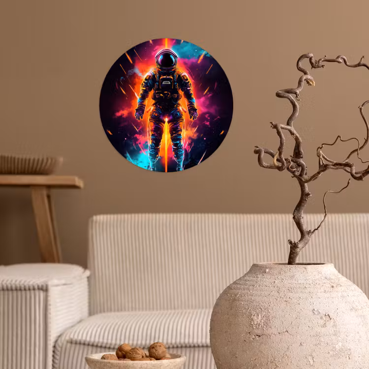 Astronaut - Neon - Gaming - Ruimte Wandcirkel behangsticker klein -sfeer1